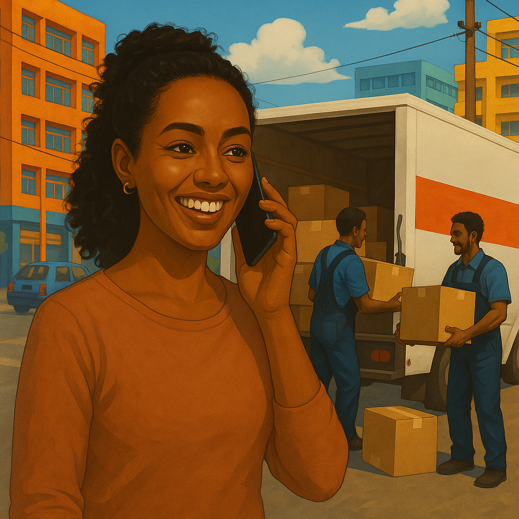 Illustration of an Ethiopian women using chap chap moving services